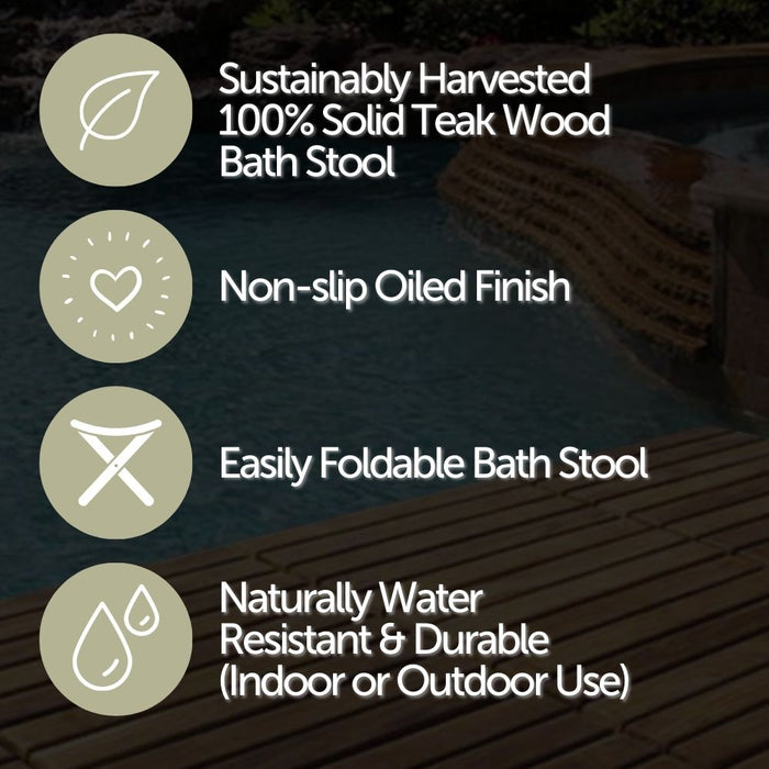 Winchester Teak Shower and Bath Folding Stool with Horizontal Slats - Sweatfully