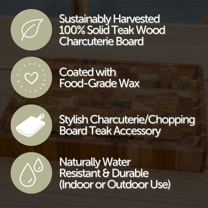 Adobe Checkered Teak Cutting Board - 15" - Sweatfully