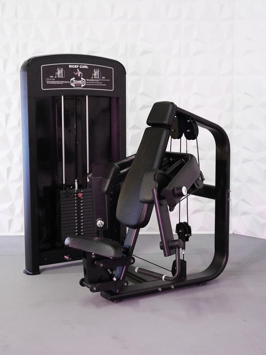 Elite Selectorized Biceps Curl - Muscle D Fitness - Commercial Grade - Adjustable Seat - Pin Selectorized - Sweatfully