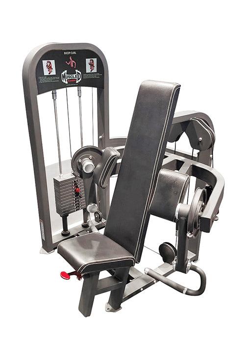 Classic Selectorized Biceps Curl by Muscle D Fitness - Adjustable Seat - Pin Selectorized Weight Stack - Sweatfully