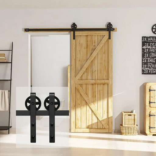 Big Spoke Wheel Roller Sliding Barn Door Hardware Kit (No Door) - Sweatfully