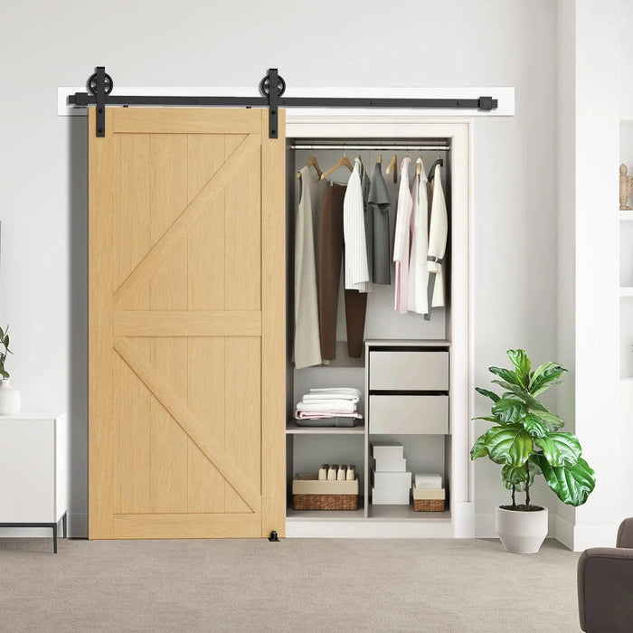 Big Spoke Wheel Roller Sliding Barn Door Hardware Kit (No Door) - Sweatfully