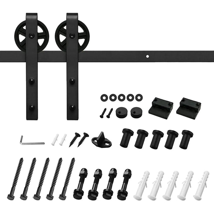 Big Spoke Wheel Roller Sliding Barn Door Hardware Kit (No Door) - Sweatfully
