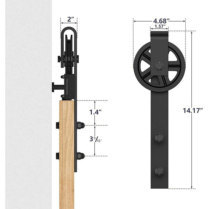 Big Spoke Wheel Roller Sliding Barn Door Hardware Kit (No Door) - Sweatfully