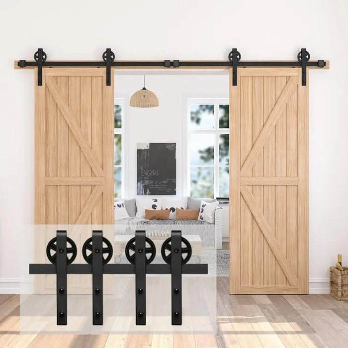 Big Spoke Wheel Roller Sliding Barn Door Hardware Kit (No Door) - Sweatfully