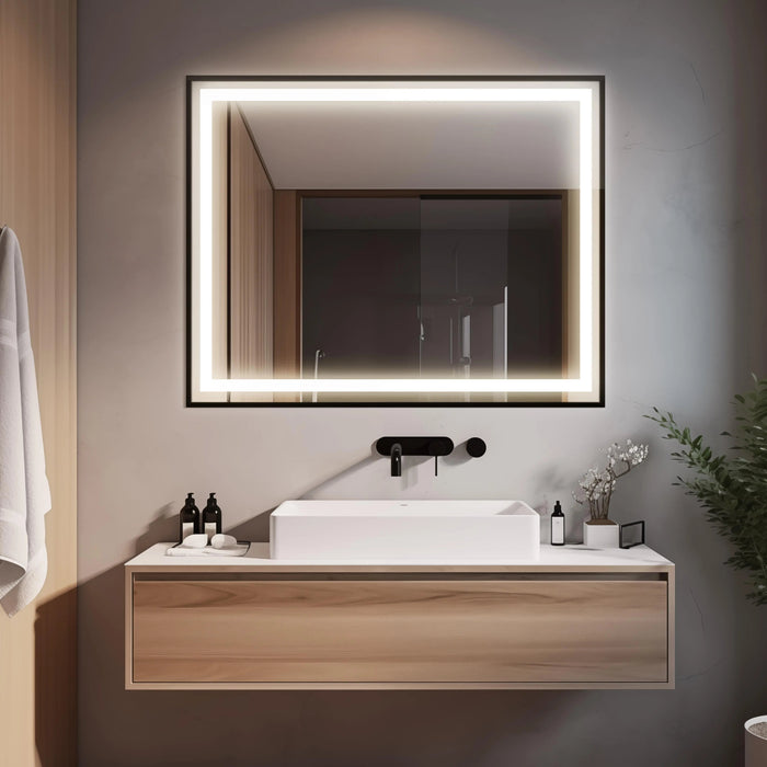 Black Aluminum Framed LED Bathroom Mirror - Sweatfully