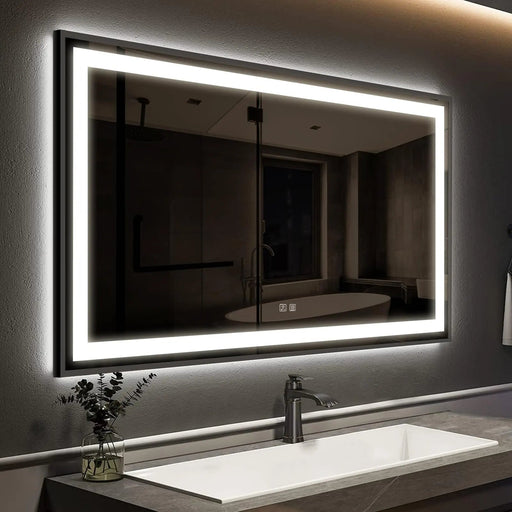 Black Aluminum Framed LED Bathroom Mirror - Sweatfully