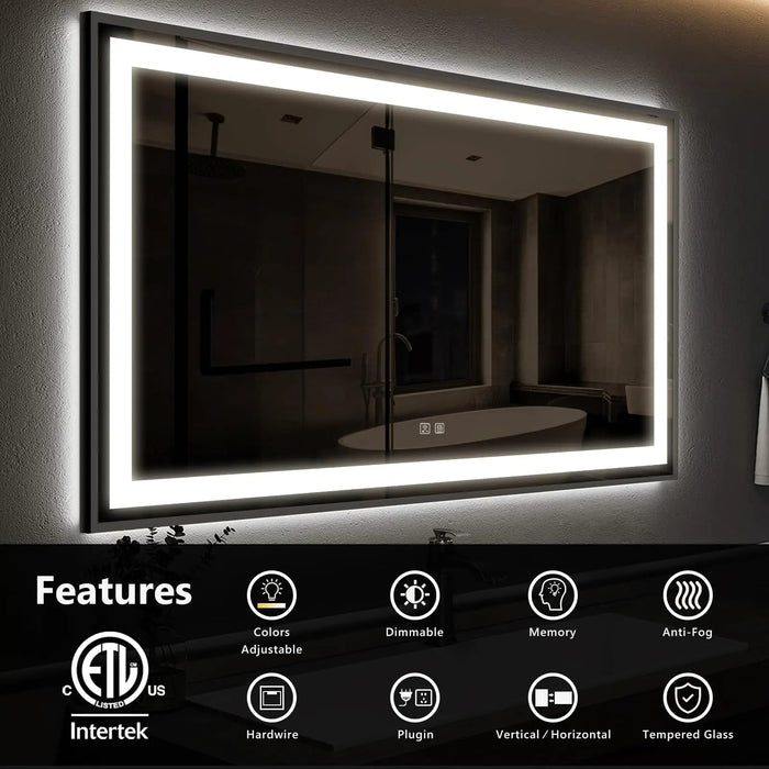 Black Aluminum Framed LED Bathroom Mirror - Sweatfully