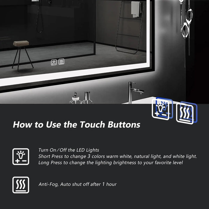 Black Aluminum Framed LED Bathroom Mirror - Sweatfully
