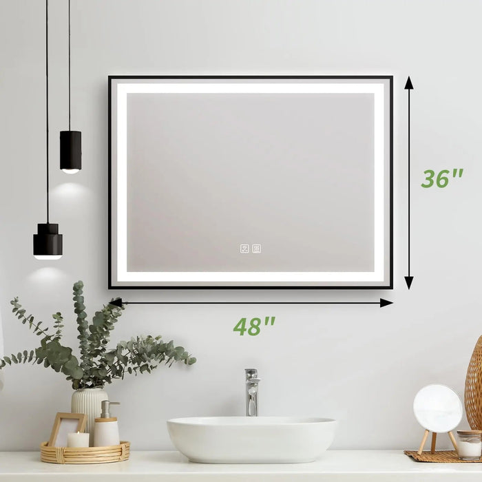 Black Aluminum Framed LED Bathroom Mirror - Sweatfully
