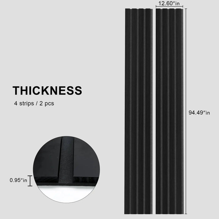 Black Solid Wood Acoustic Slat Wall Panels (Broad Strip) - Sweatfully