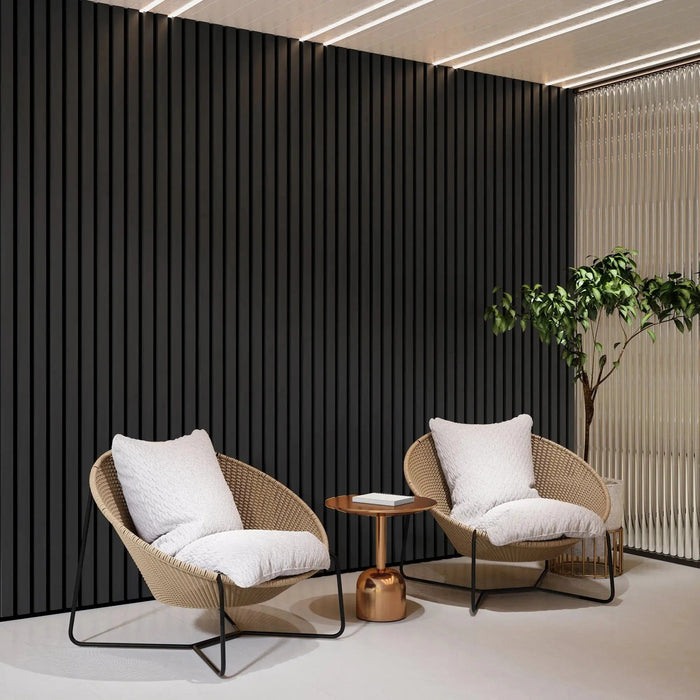 Black Solid Wood Acoustic Slat Wall Panels (Broad Strip) - Sweatfully