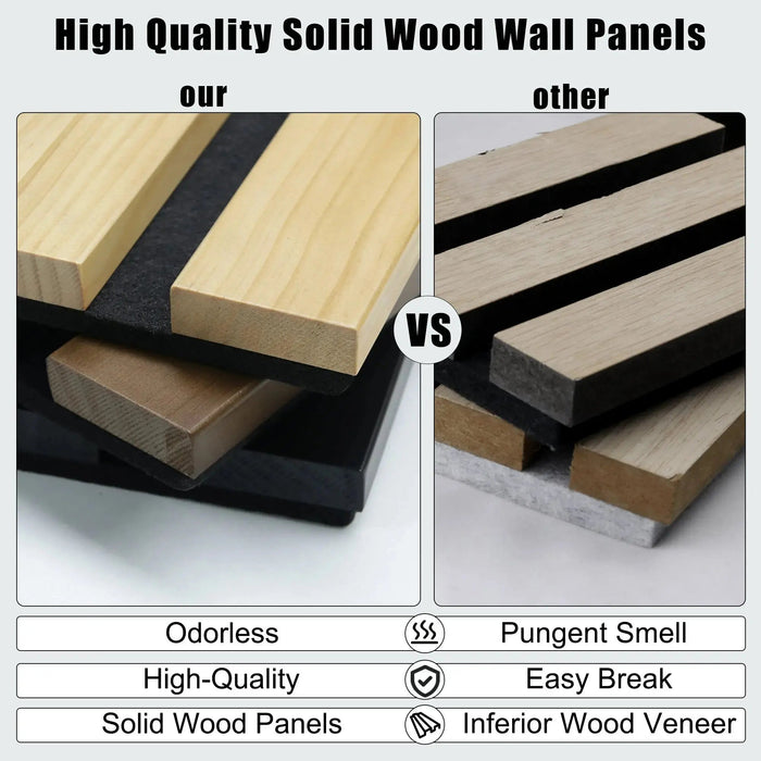 Black Solid Wood Acoustic Slat Wall Panels (Broad Strip) - Sweatfully