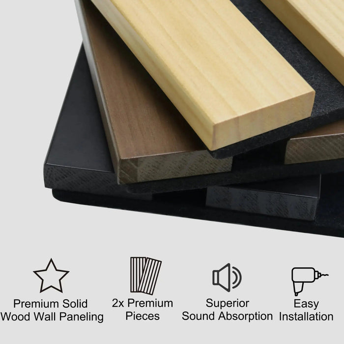Black Solid Wood Acoustic Slat Wall Panels (Broad Strip) - Sweatfully