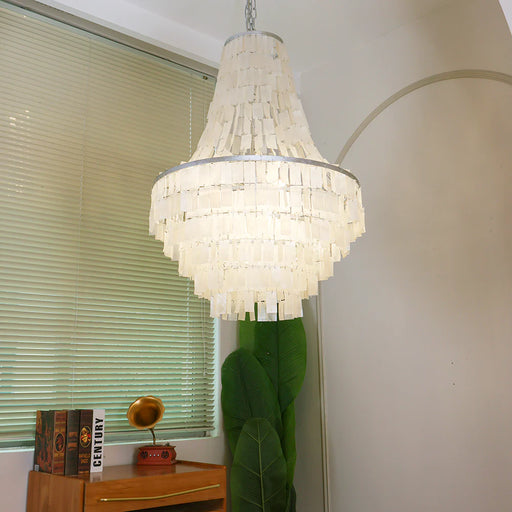 Boho Tiered Capiz Chandelier - Sweatfully