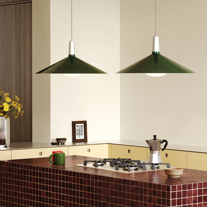 Bower Pendant Light Large in Dark Green + Oval II - Sweatfully