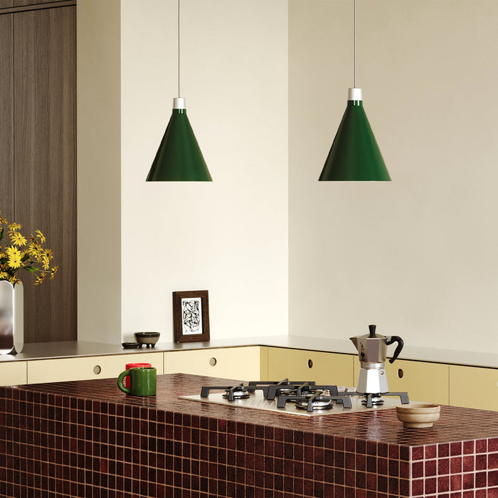 Bower Pendant Light Small in Dark Green + Sphere III - Sweatfully