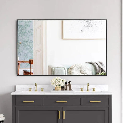 Reflections Sleek Modern Black Aluminum Framed Wall Mirror - Sweatfully
