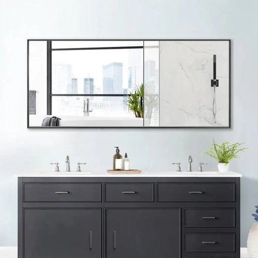 Reflections Sleek Modern Black Aluminum Framed Wall Mirror - Sweatfully