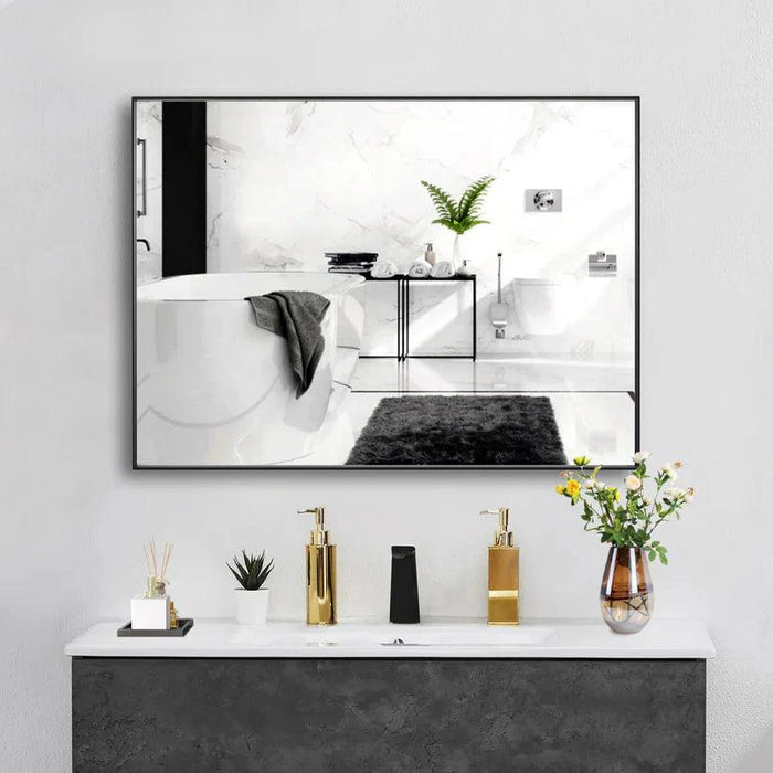 Reflections Sleek Modern Black Aluminum Framed Wall Mirror - Sweatfully