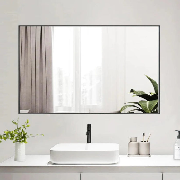 Reflections Sleek Modern Black Aluminum Framed Wall Mirror - Sweatfully