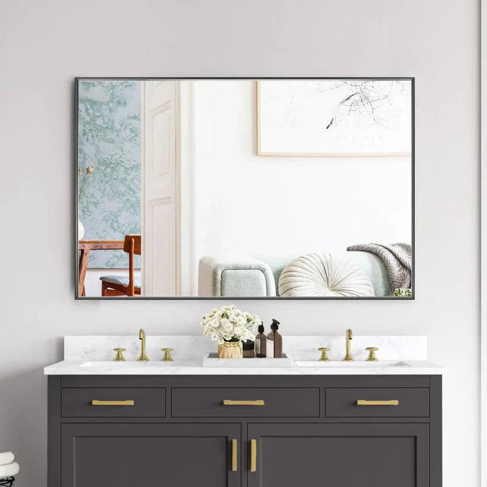 Reflections Sleek Modern Black Aluminum Framed Wall Mirror - Sweatfully