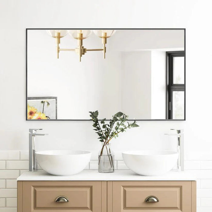 Reflections Sleek Modern Black Aluminum Framed Wall Mirror - Sweatfully