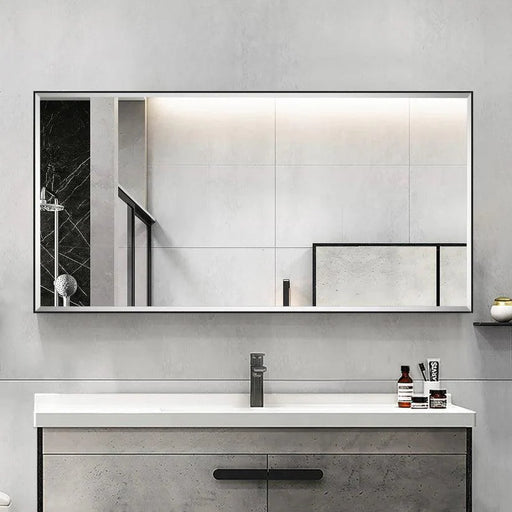 Reflections Sleek Modern Black Aluminum Framed Beveled Wall Mirror - Sweatfully