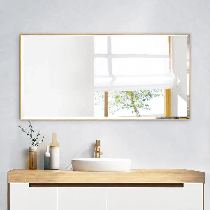 Reflections Sleek Modern Black Aluminum Framed Beveled Wall Mirror - Sweatfully