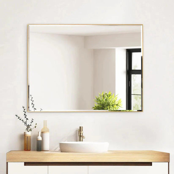 Reflections Sleek Modern Black Aluminum Framed Beveled Wall Mirror - Sweatfully