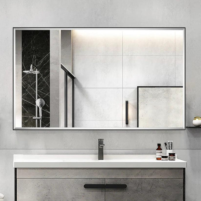 Reflections Sleek Modern Black Aluminum Framed Beveled Wall Mirror - Sweatfully