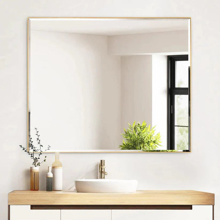 Reflections Sleek Modern Black Aluminum Framed Beveled Wall Mirror - Sweatfully