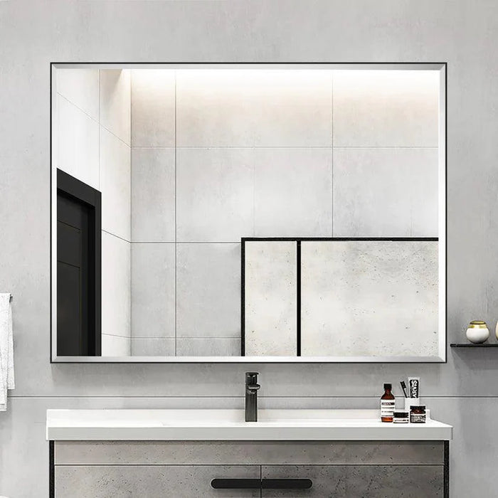 Reflections Sleek Modern Black Aluminum Framed Beveled Wall Mirror - Sweatfully