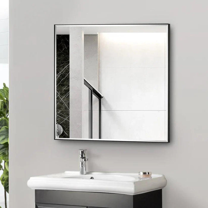 Reflections Sleek Modern Black Aluminum Framed Beveled Wall Mirror - Sweatfully