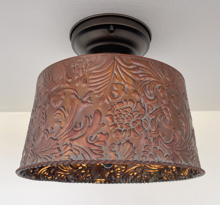 Copper Bronze Embossed Drum Ceiling Light - Sweatfully