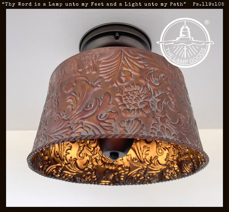 Copper Bronze Embossed Drum Ceiling Light - Sweatfully