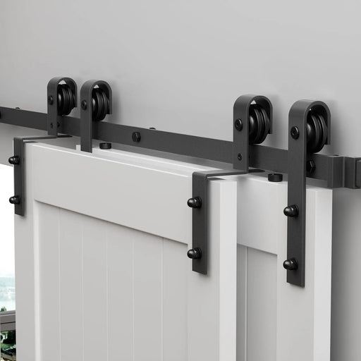 Bypass Sliding Barn Door Hardware Kit Basic J Pulley (No Door) - Sweatfully
