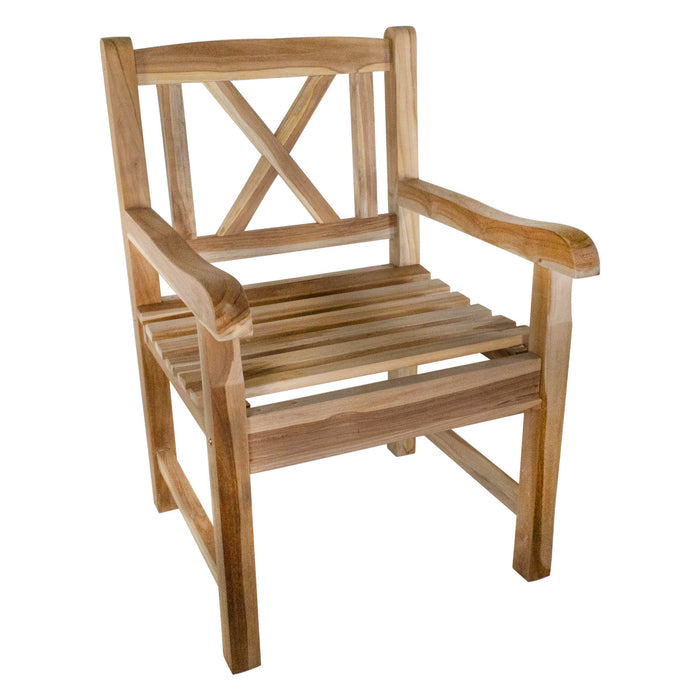 Åre Natural Teak Outdoor Patio Dining Chair with Arm Rests - Sweatfully