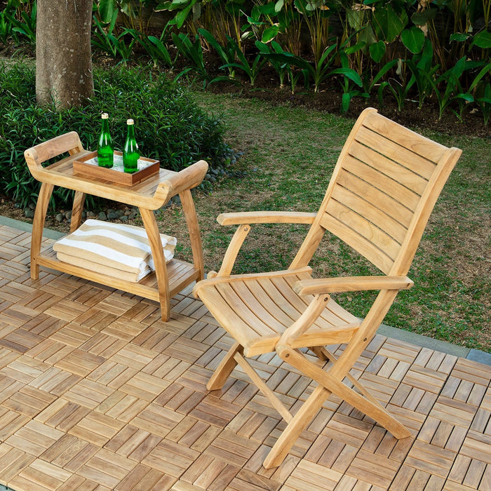Naples Natural Teak Outdoor Patio Folding Chair with Arm Rests - Sweatfully