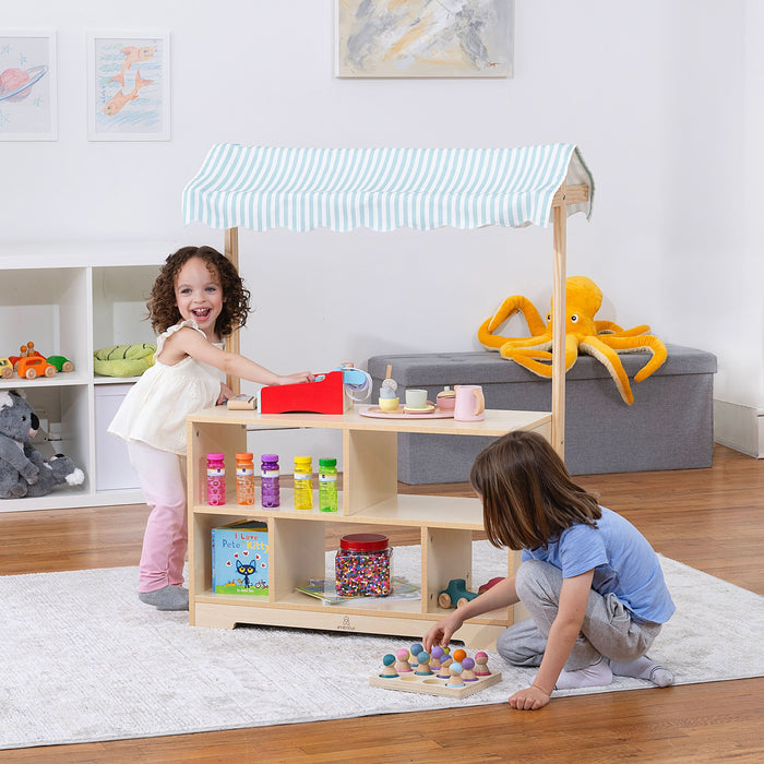 Holly Wooden Market Stand – Kids’ Pretend Play Shop & Display Shelf - Sweatfully