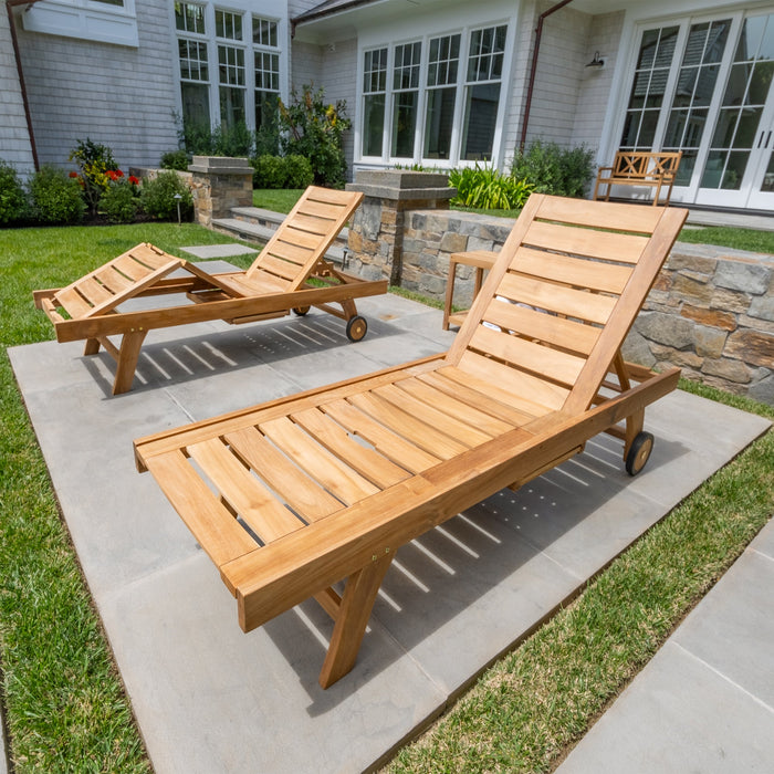 Naples Natural Teak Outdoor Sun Lounger with Adjustable Seat and Side Table - Sweatfully