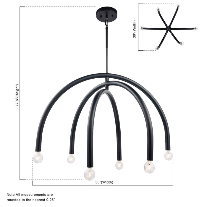 Caboche Mid-Century Modern Black Dimmable 6-Light Chandelier - Sweatfully