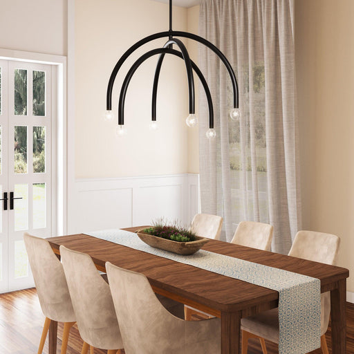 Caboche Mid-Century Modern Black Dimmable 6-Light Chandelier - Sweatfully