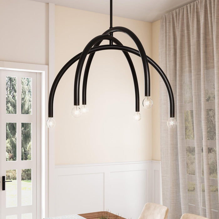 Caboche Mid-Century Modern Black Dimmable 6-Light Chandelier - Sweatfully