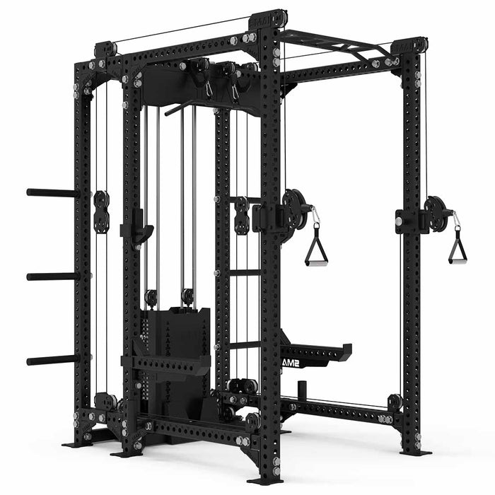 Power Rack with Dual Cable Stack & Accessories - Vanta Series - Sweatfully