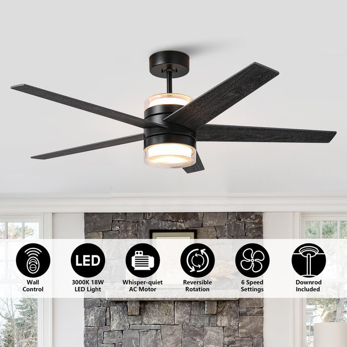 52" Fanelee 5 Blades Industrial Ceiling Fan with LED Lighting - Sweatfully