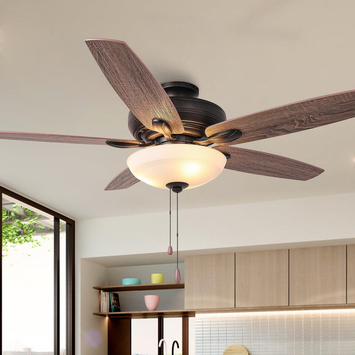52" Traditional Pull Chain 5 Blades Ceiling Fan with Light - Sweatfully