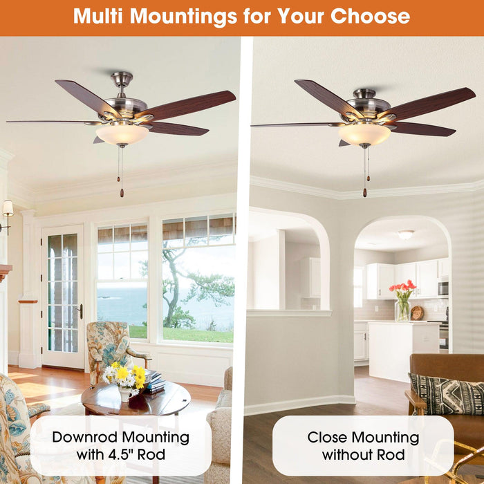 52" Traditional Pull Chain 5 Blades Ceiling Fan with Light - Sweatfully