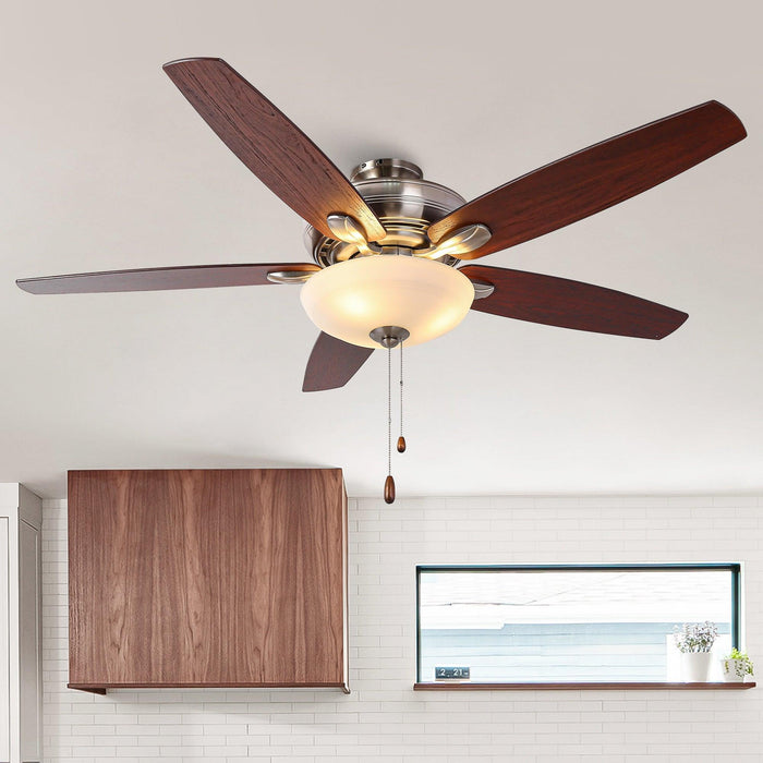 52" Traditional Pull Chain 5 Blades Ceiling Fan with Light - Sweatfully