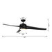 60" Wall Control 3 Blades Black Ceiling Fan with LED Lighting - Sweatfully